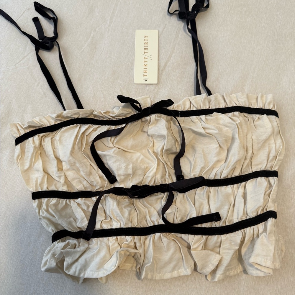 Ivory and Black Ruffled Crop Top 〰️